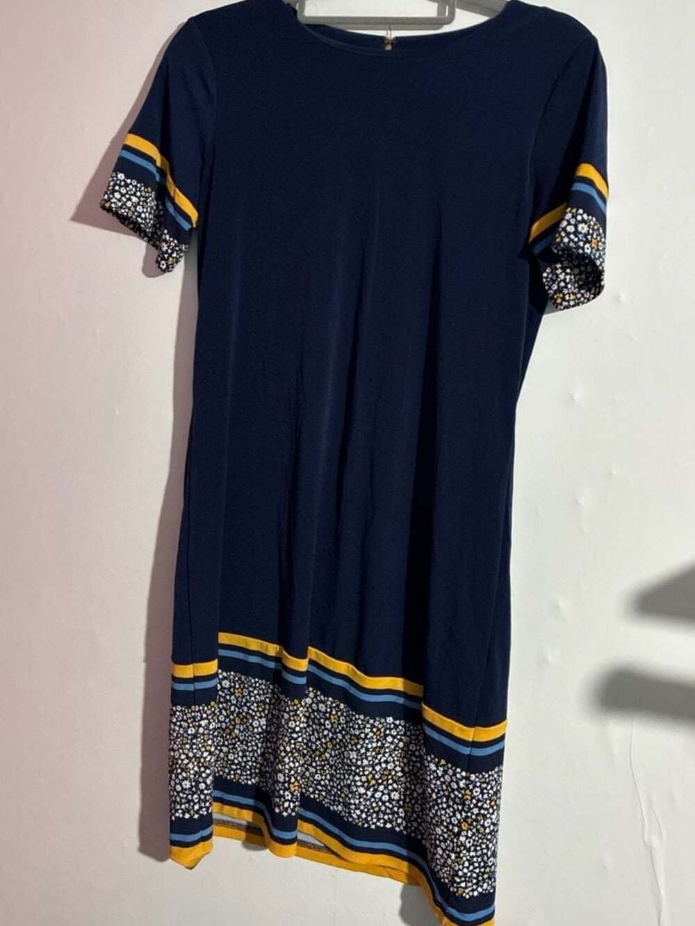 Michael Michael Kors Navy Blue Floral Border Hem Shift Dress